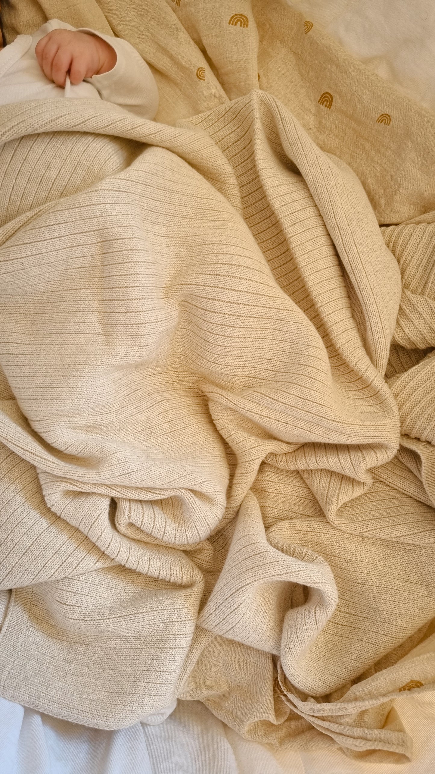 Baby Knitted Blanket Ribbed Beige Melange