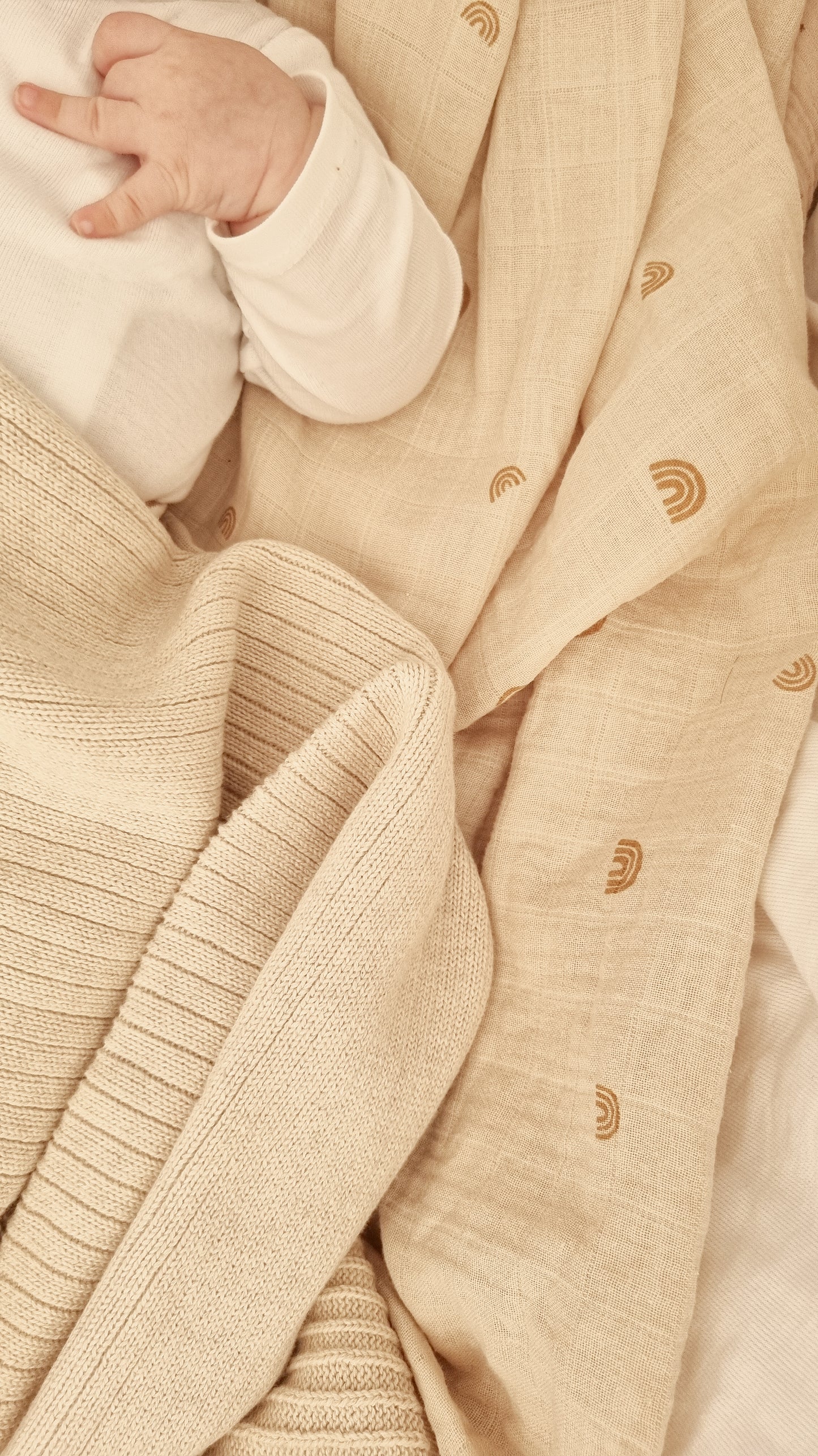 Baby Knitted Blanket Ribbed Beige Melange