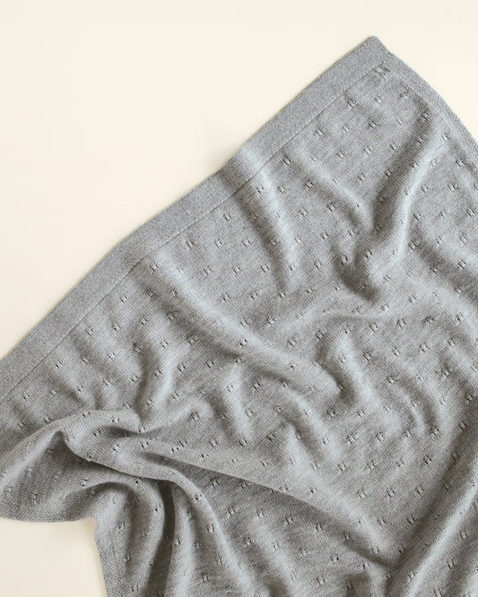 Merinowolle Strickdecke ‚Bibi Grey Melange‘
