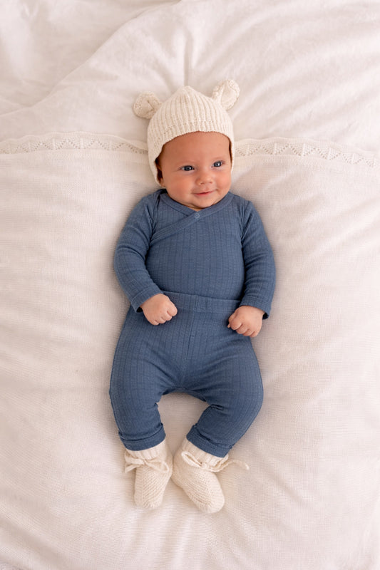 Merinowolle Seide Leggings | Blau Meliert