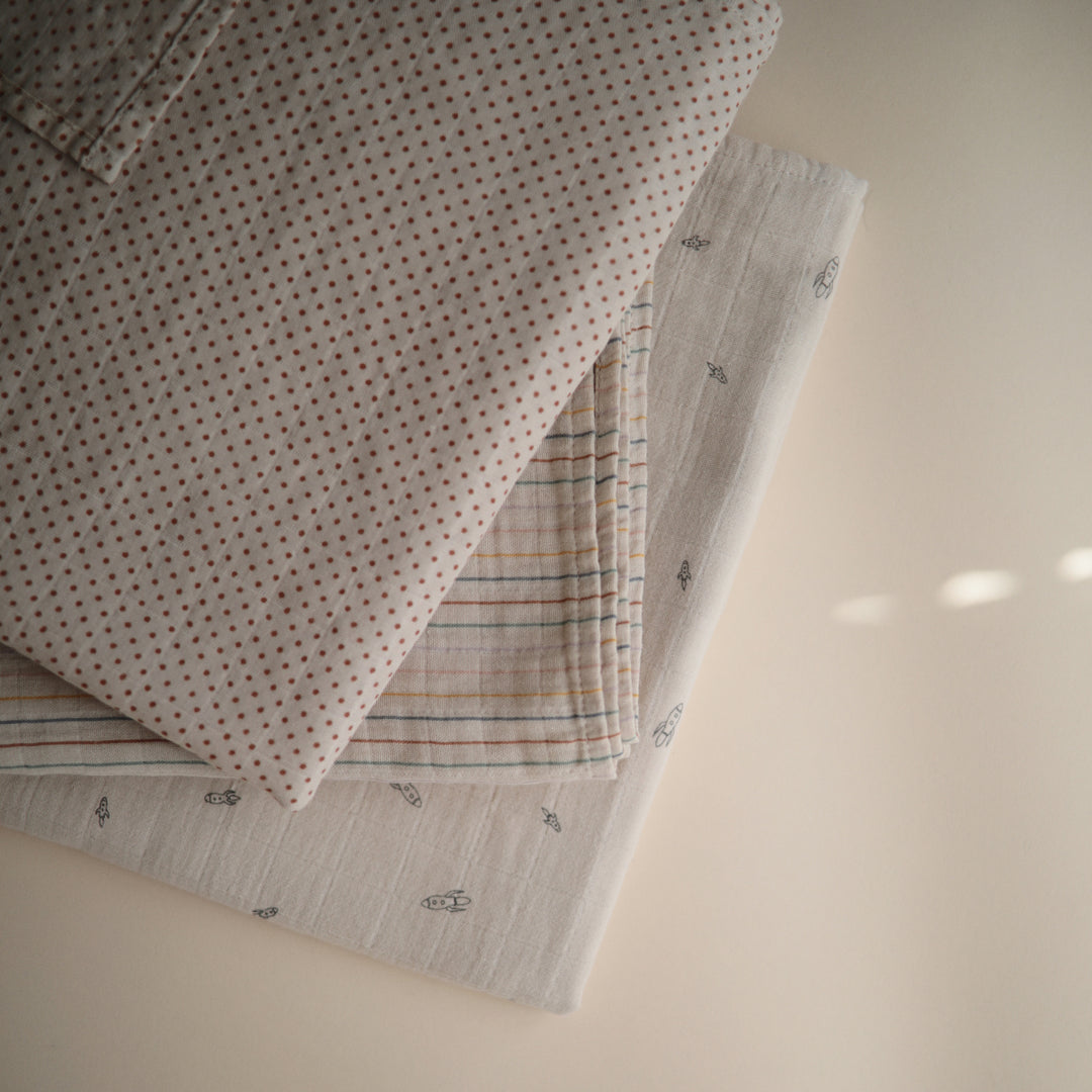Organic Muslin Swaddle Blanket 'Caramel Polka Dots'