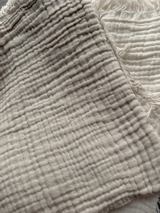 Musselin Decke Fringe 75x100cm GOTS | Olive green/Ivory