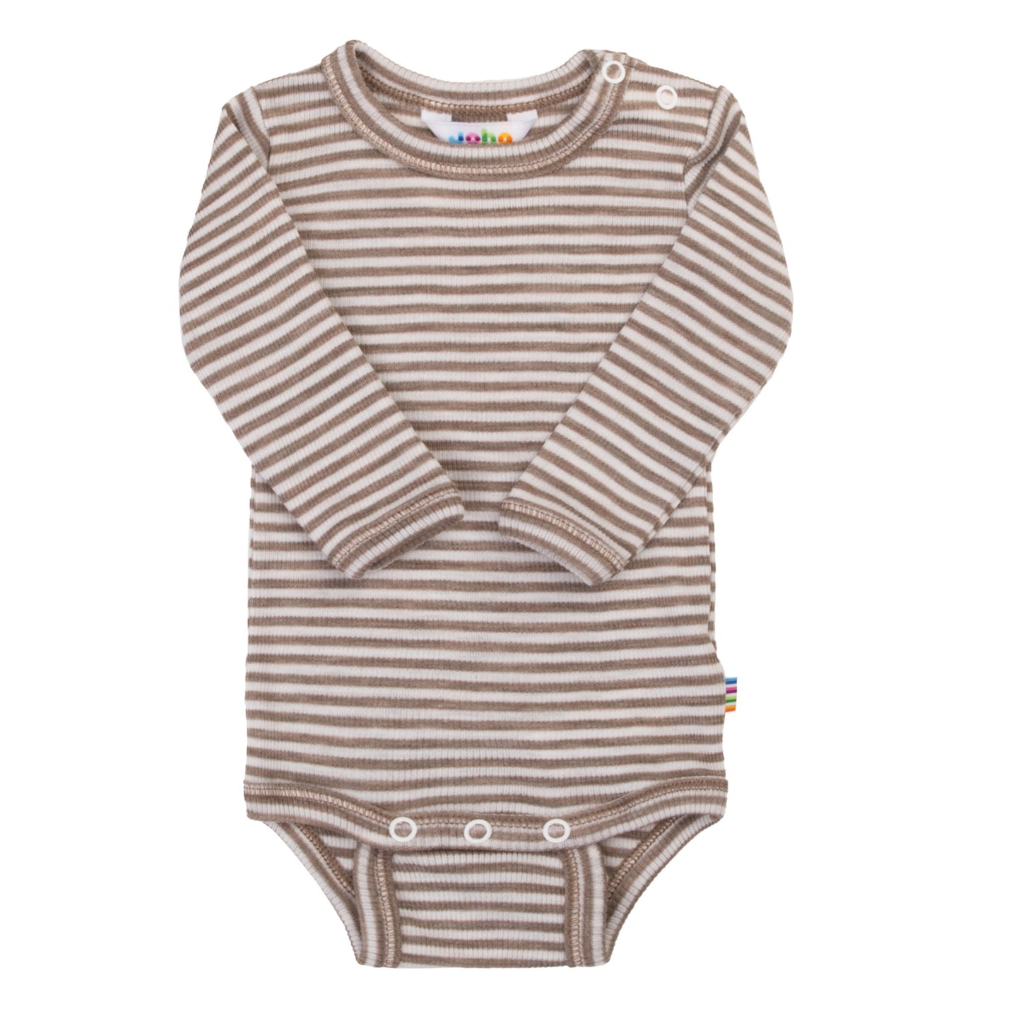 Merinowolle Seide Langarm Bodysuit | Dunkelbeige gestreift