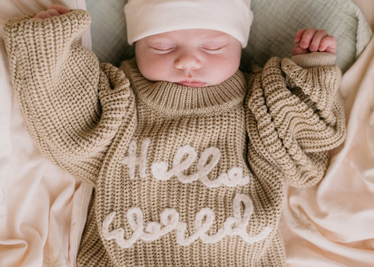 'Hello World' | Chunky Knit Pullover | Khaki
