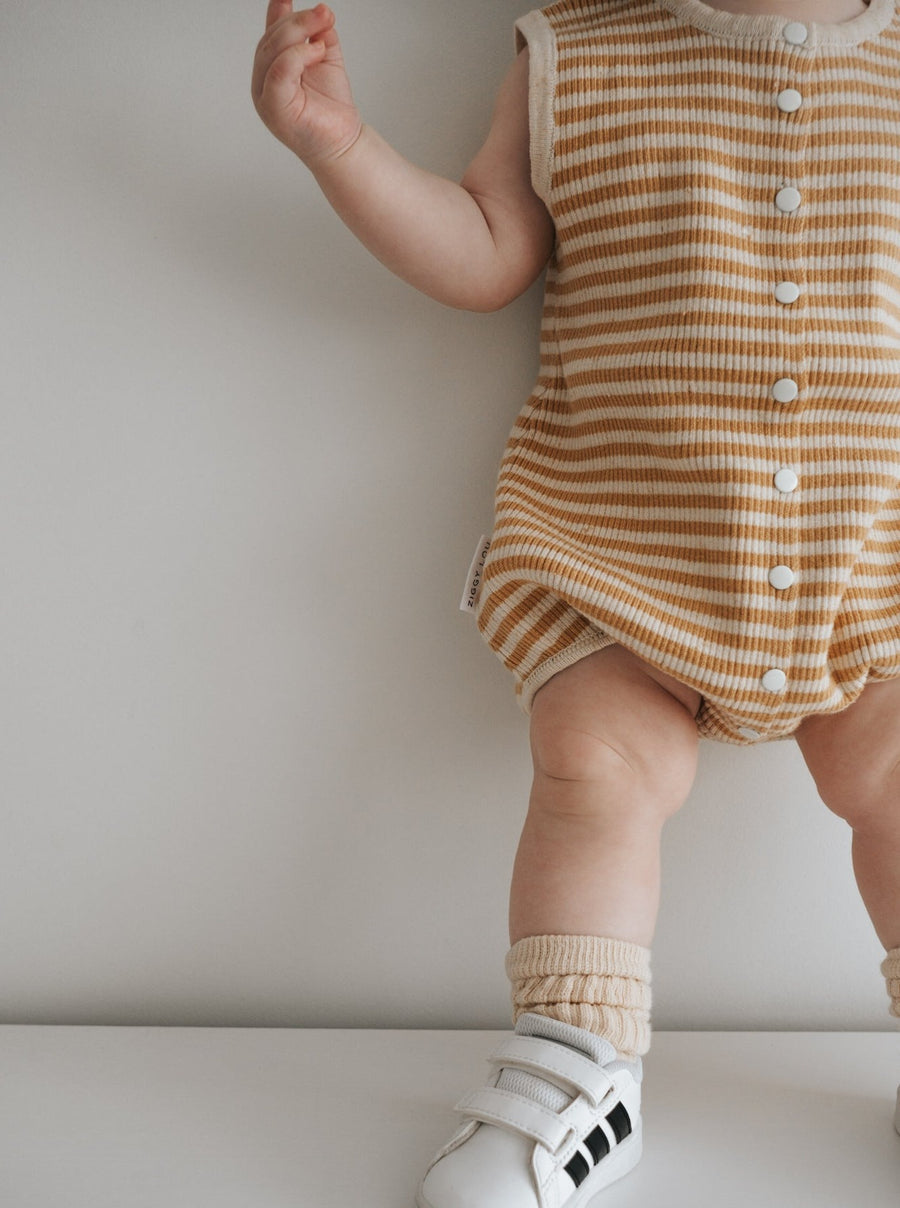 Bubble Knit Romper | Golden Stripes