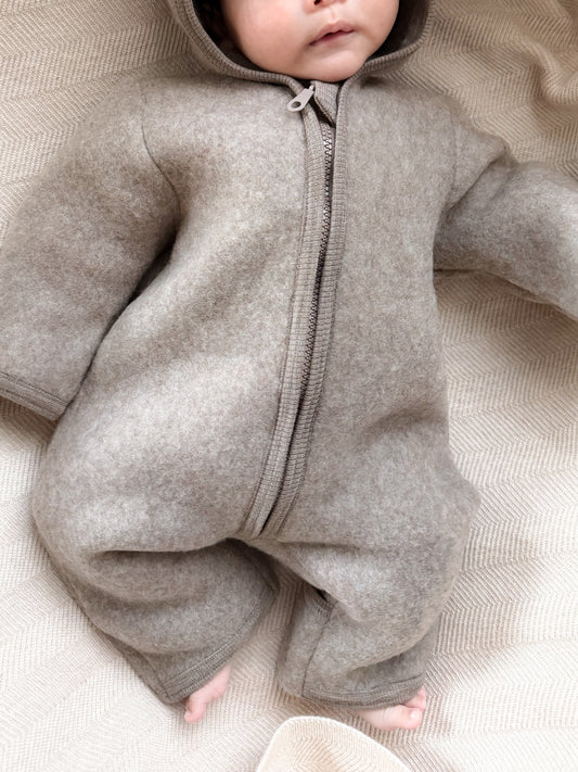 Huttelihut Fleece-Overall Merinowolle mit Öhrchen | Savannah Melange