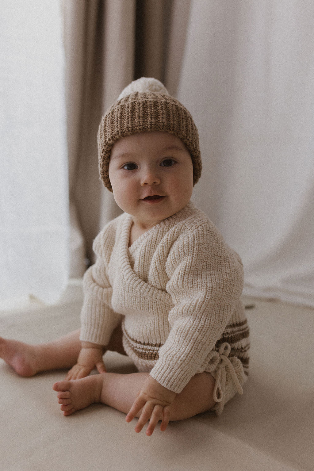 Knit Kimono Romper | Textured Stripe