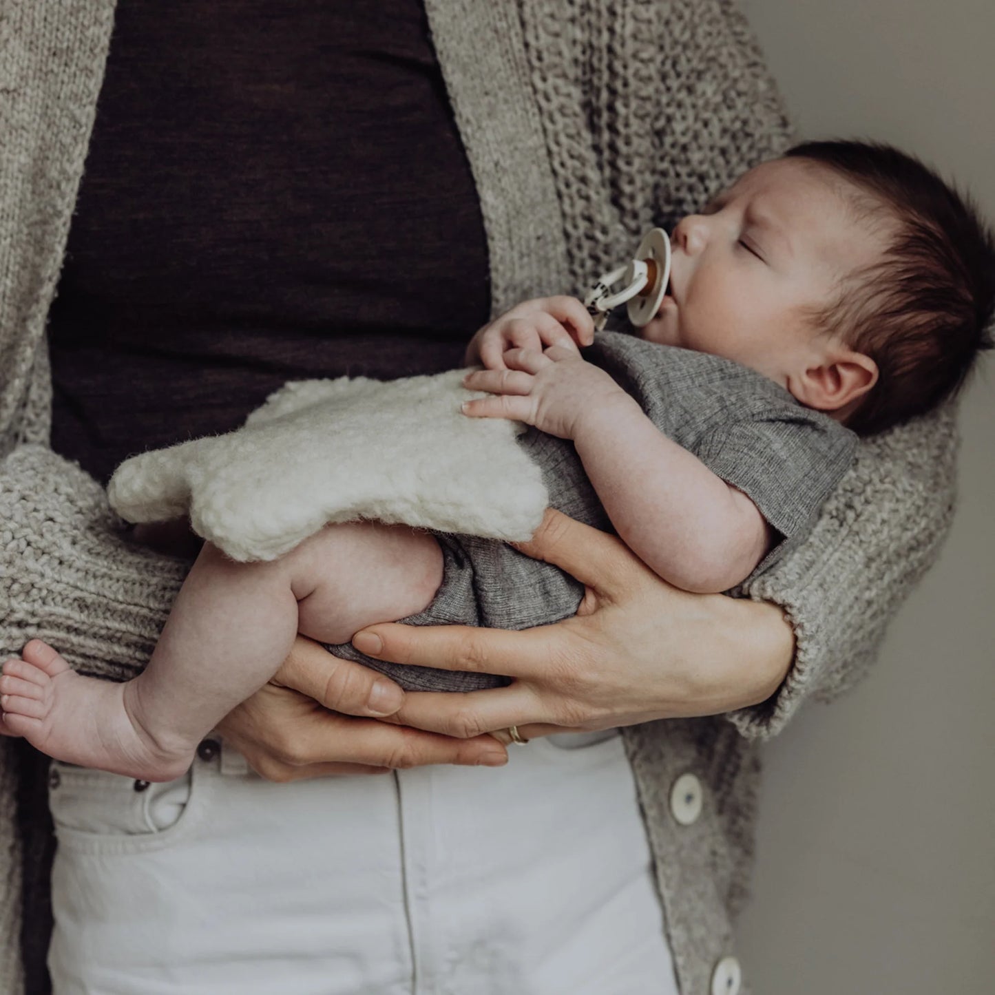 Wool Sherpa Pacifier Clip Lovey | Milk
