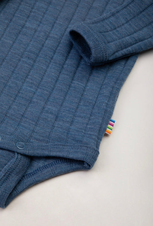 Merinowolle Seide Wickel-Bodysuit | Blau Meliert