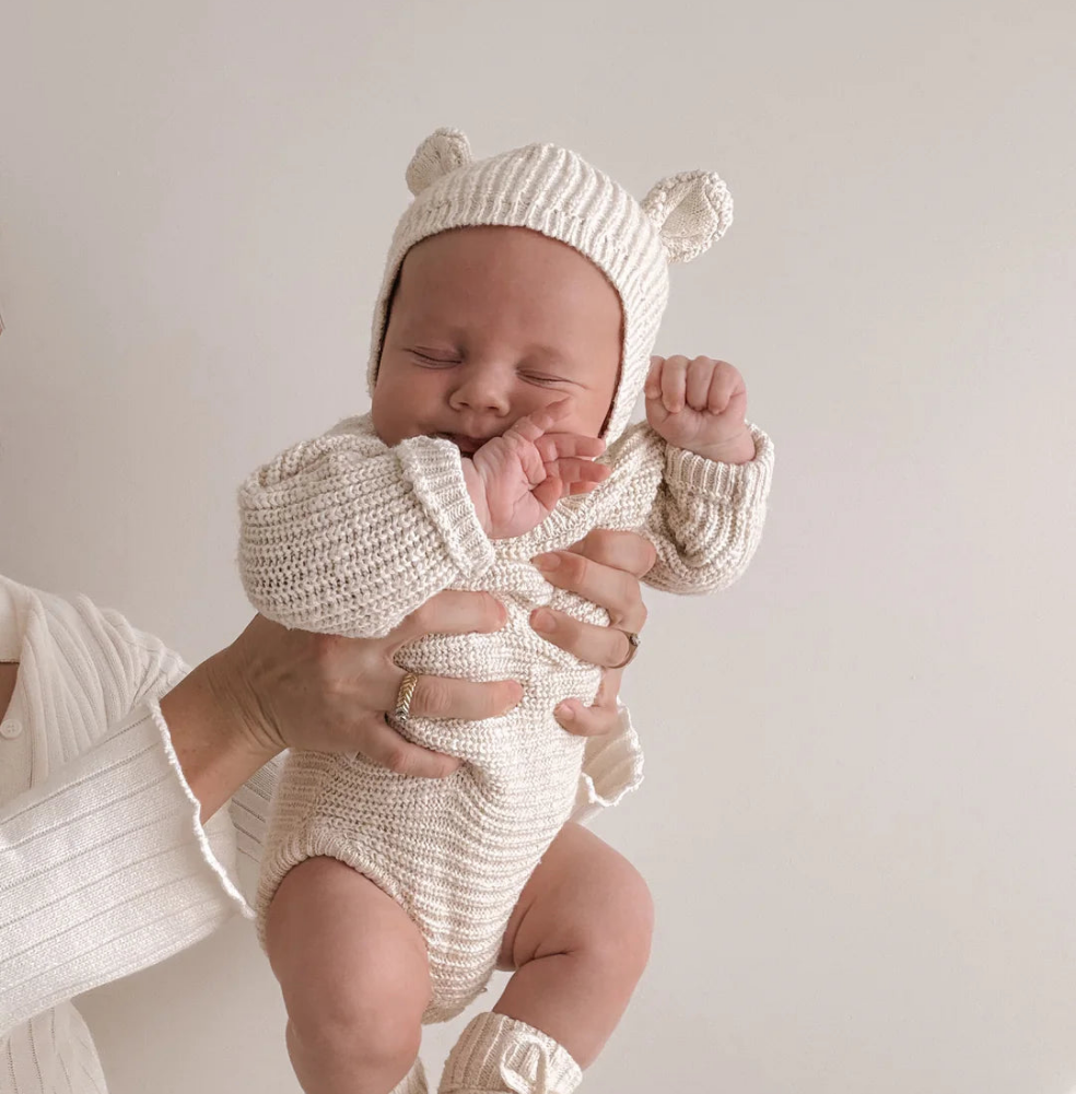 KNIT BONNET BEAR | Honey