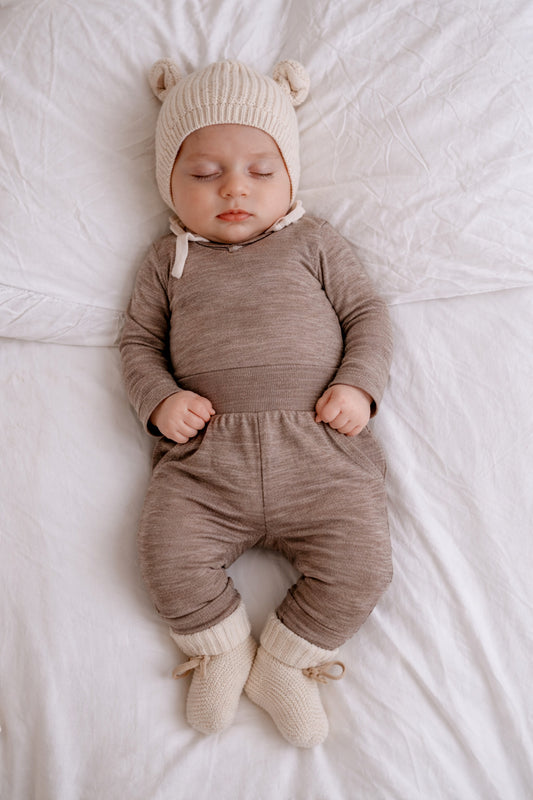 Merinowolle Seide Langarm Bodysuit | Beige Mel.