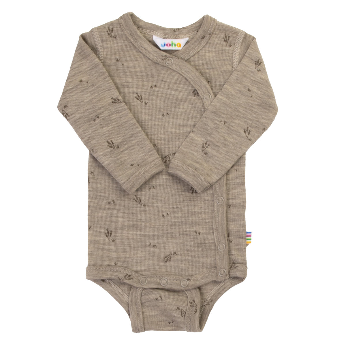 Joha Langarmbody Merinowolle mit Seitenverschluss | Beige Melange m. Naturmuster