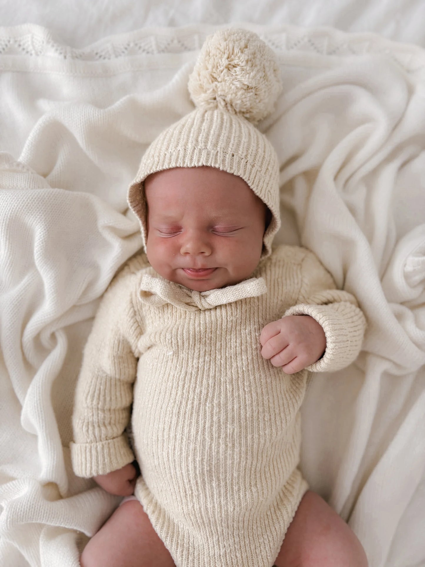 Knit Bonnet | Pom Pom | Oat