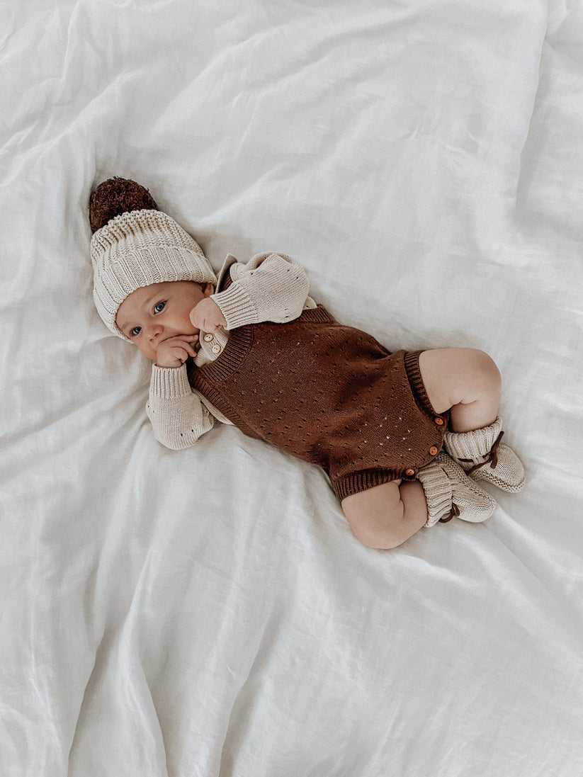 Knitted Booties | Almond~Dark Brown