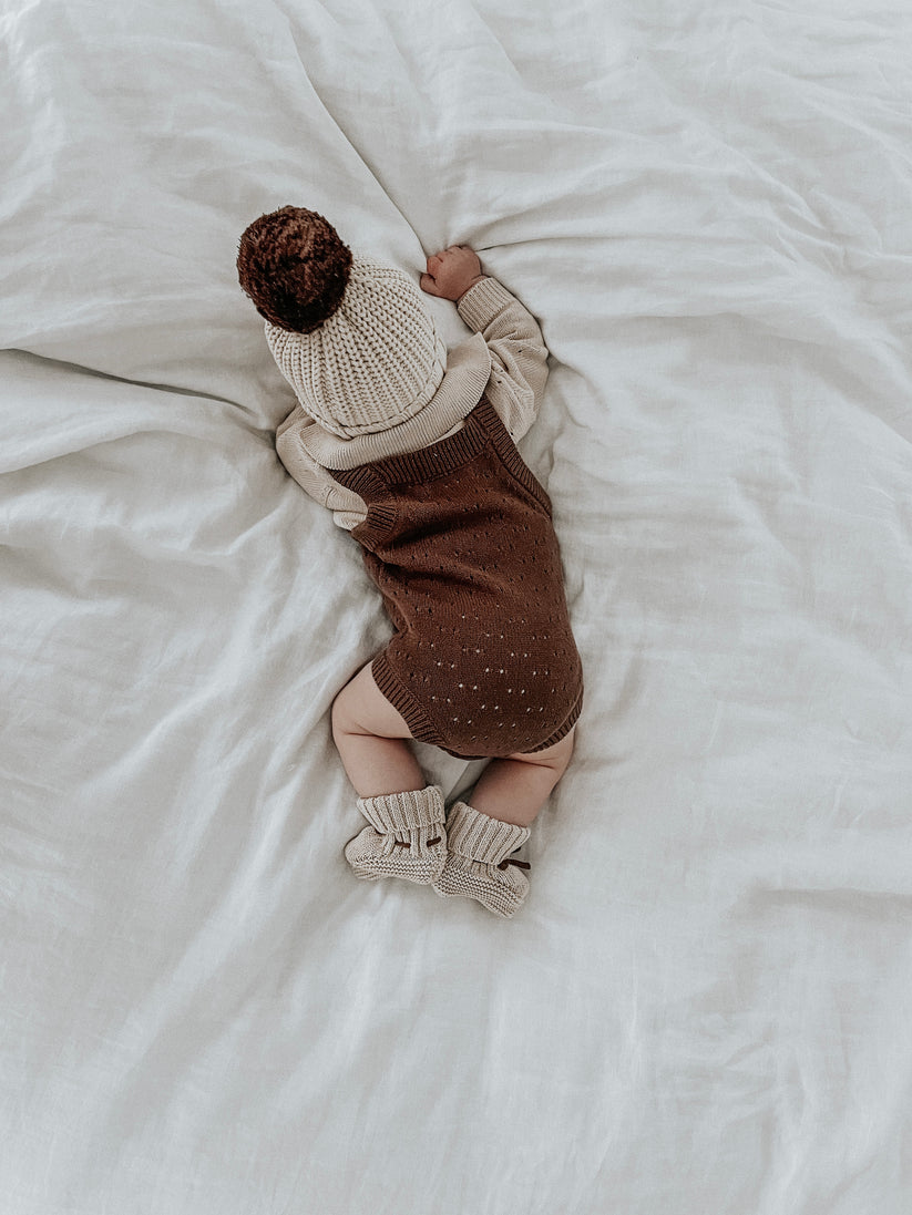 Knitted Booties | Almond~Dark Brown