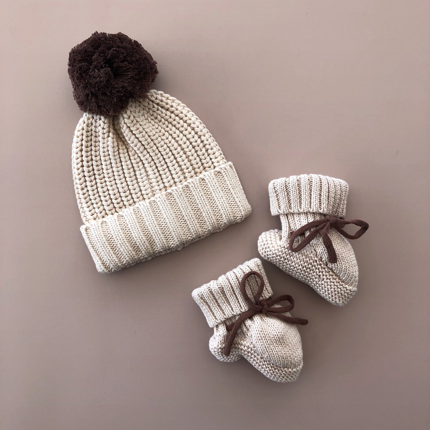 Knitted Booties | Almond~Dark Brown