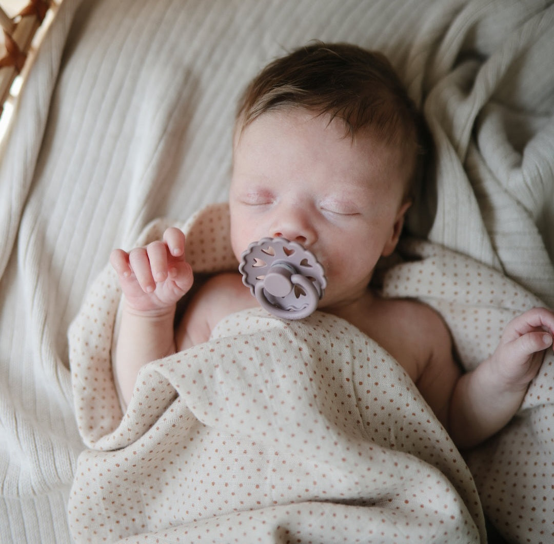 Organic Muslin Swaddle Blanket 'Caramel Polka Dots'