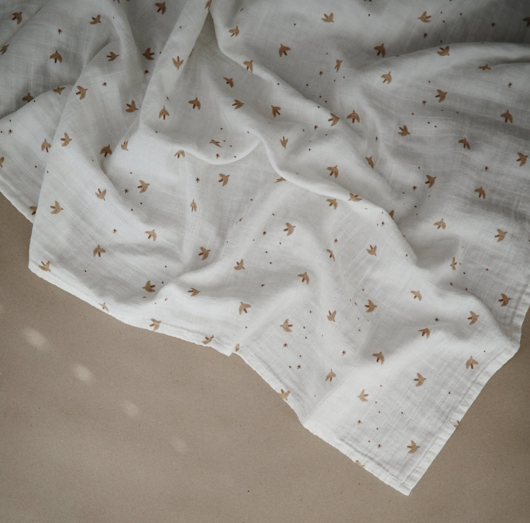 Organic Muslin Swaddle Blanket 'Sparrow'