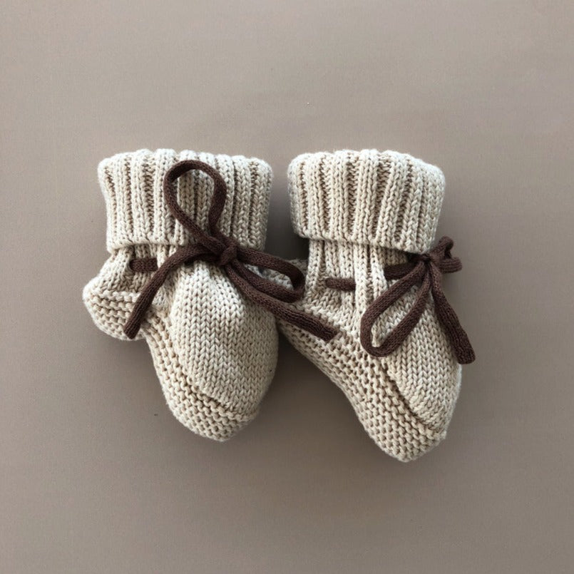 Knitted Booties | Almond~Dark Brown