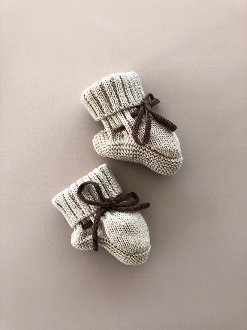 Knitted Booties | Almond~Dark Brown