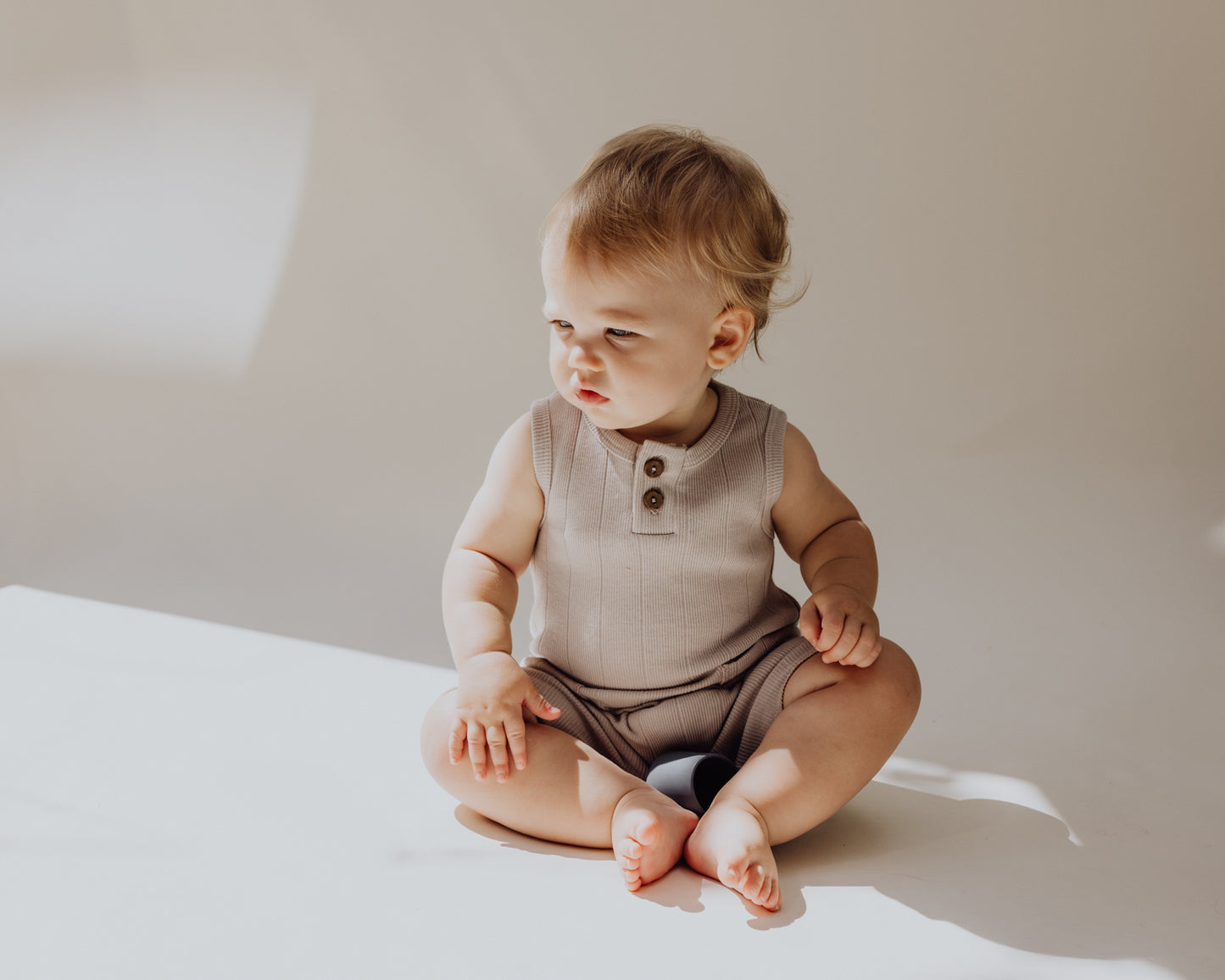 Organic Rib Baby Romper | Stone