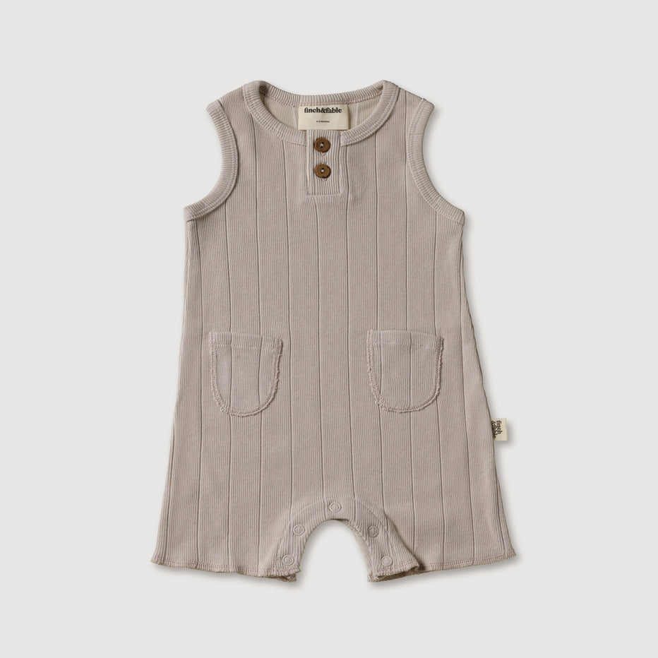 Organic Rib Baby Romper | Stone