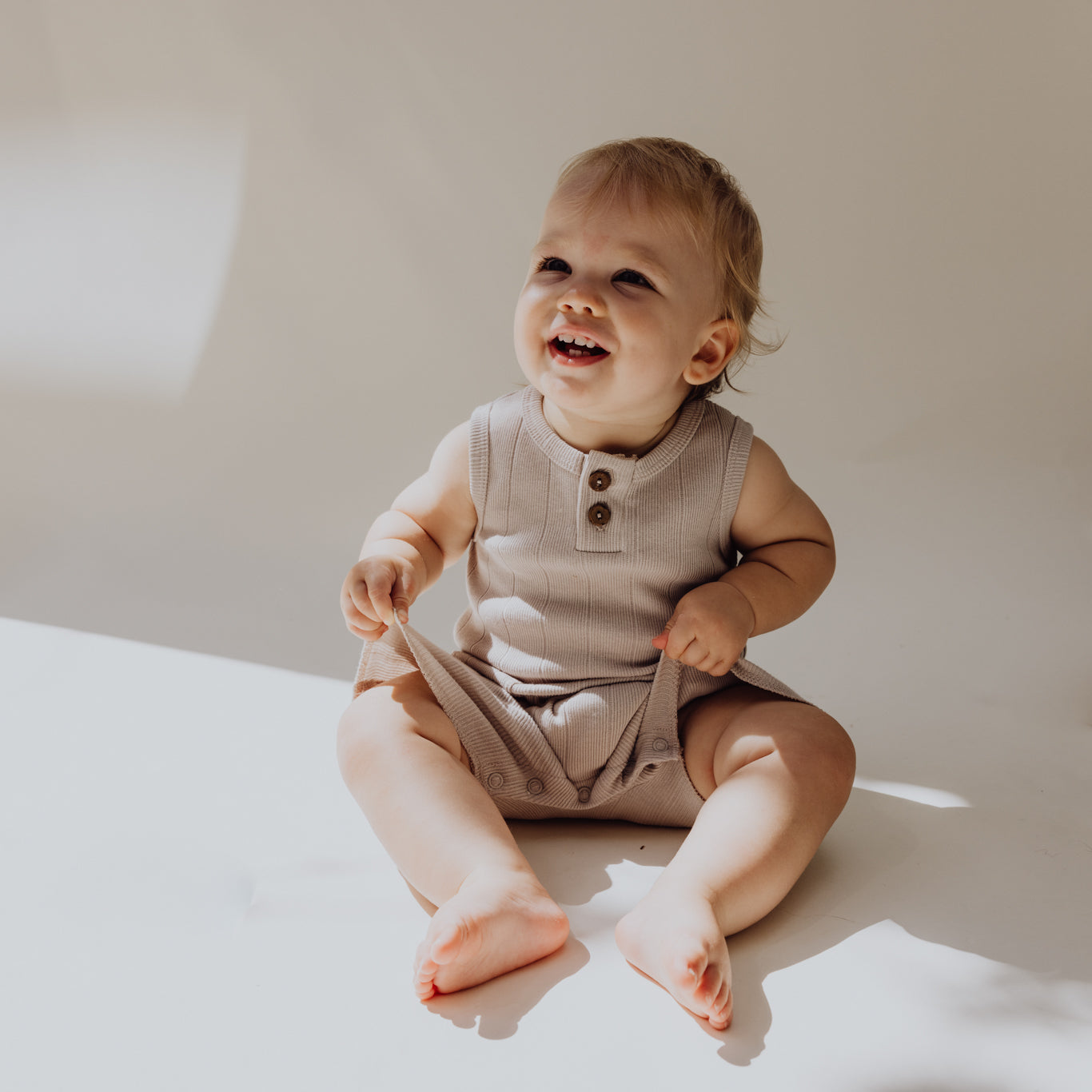 Organic Rib Baby Romper | Stone