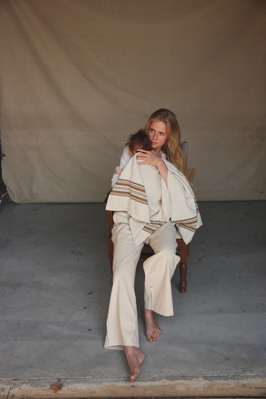 Merinowool Blanket 'Gilbert' | Off-White/Walnut