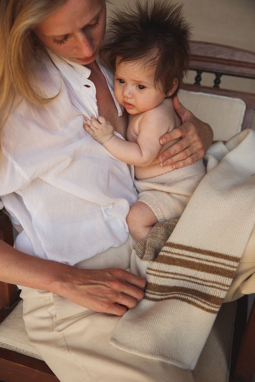 Merinowool Blanket 'Gilbert' | Off-White/Walnut