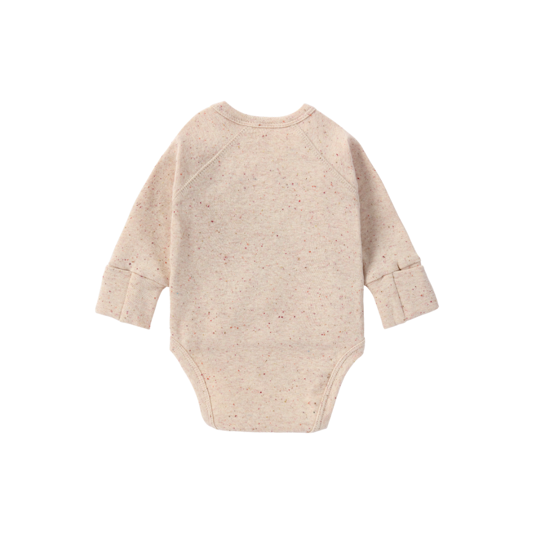 ORGANIC Kimono Bodysuit long sleeve "Beige Speckled"