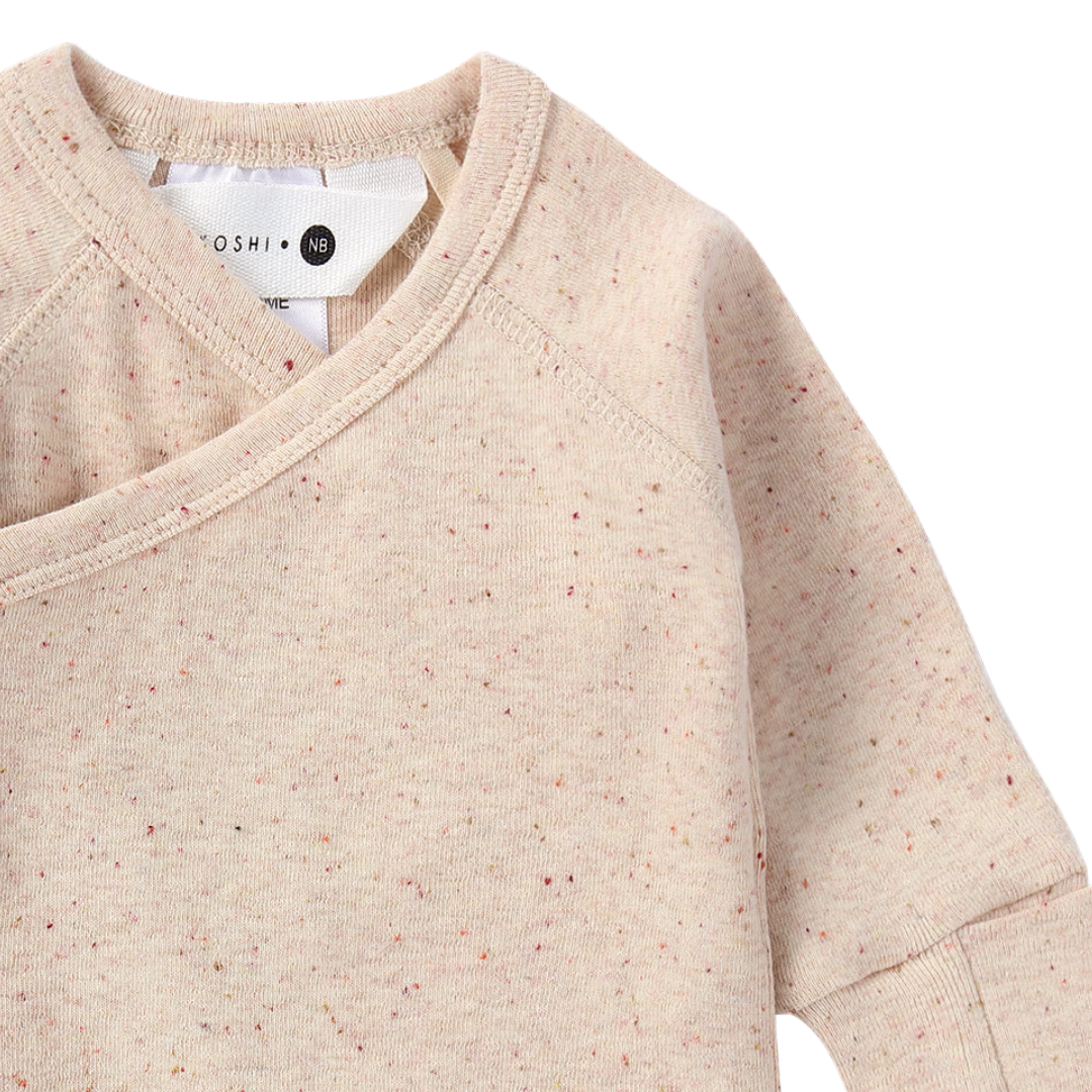ORGANIC Kimono Bodysuit long sleeve "Beige Speckled"