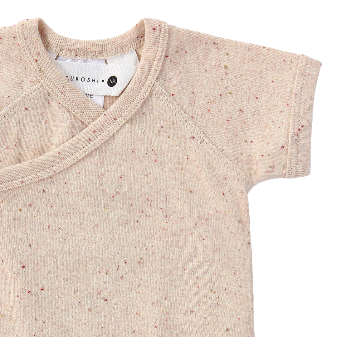 ORGANIC Kimono Bodysuit Kurzarm "Beige Speckled"