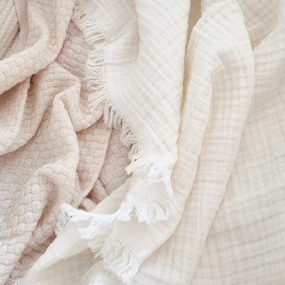 Muslin Blanket Fringe 75x100cm | Ivory