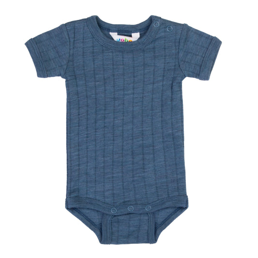 Merinowolle Seide Kurzarm Bodysuit | Blau Mel.
