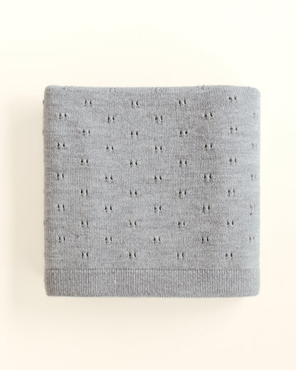 Merinowolle Strickdecke ‚Bibi Grey Melange‘