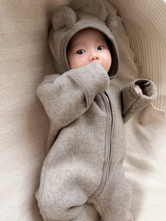 Huttelihut Fleece-Overall Merinowolle mit Öhrchen | Savannah Melange