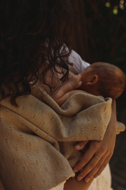 Merinowolle Strickdecke ‚Bibi Sand‘