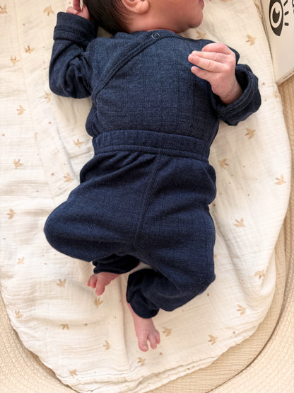 Merinowolle Seide Wickel Bodysuit | Navy