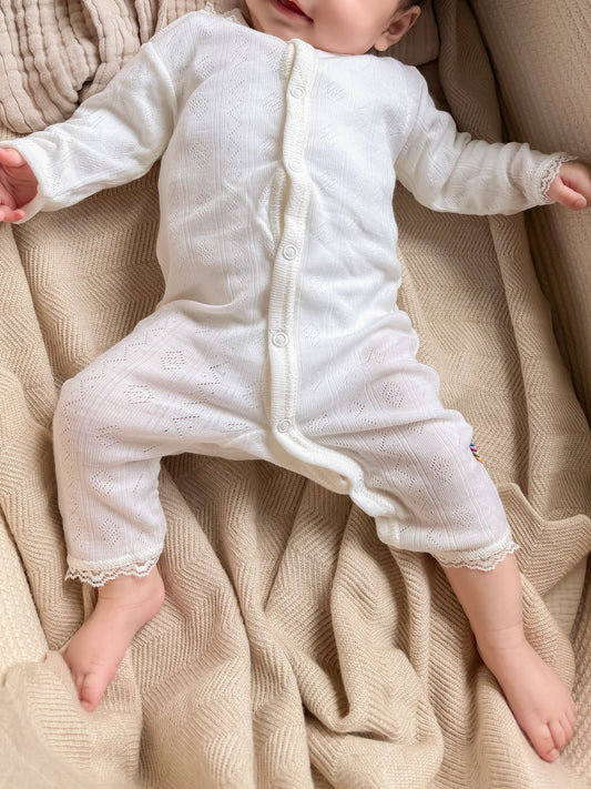 Merinowolle Seide Strampler Ajour | Off-White