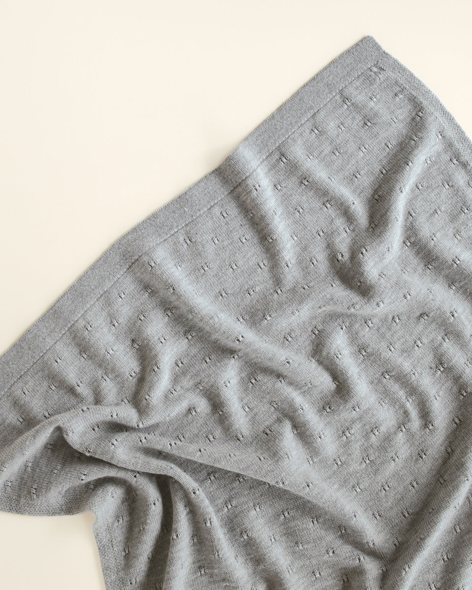 Merinowolle Strickdecke ‚Bibi Grey Melange‘