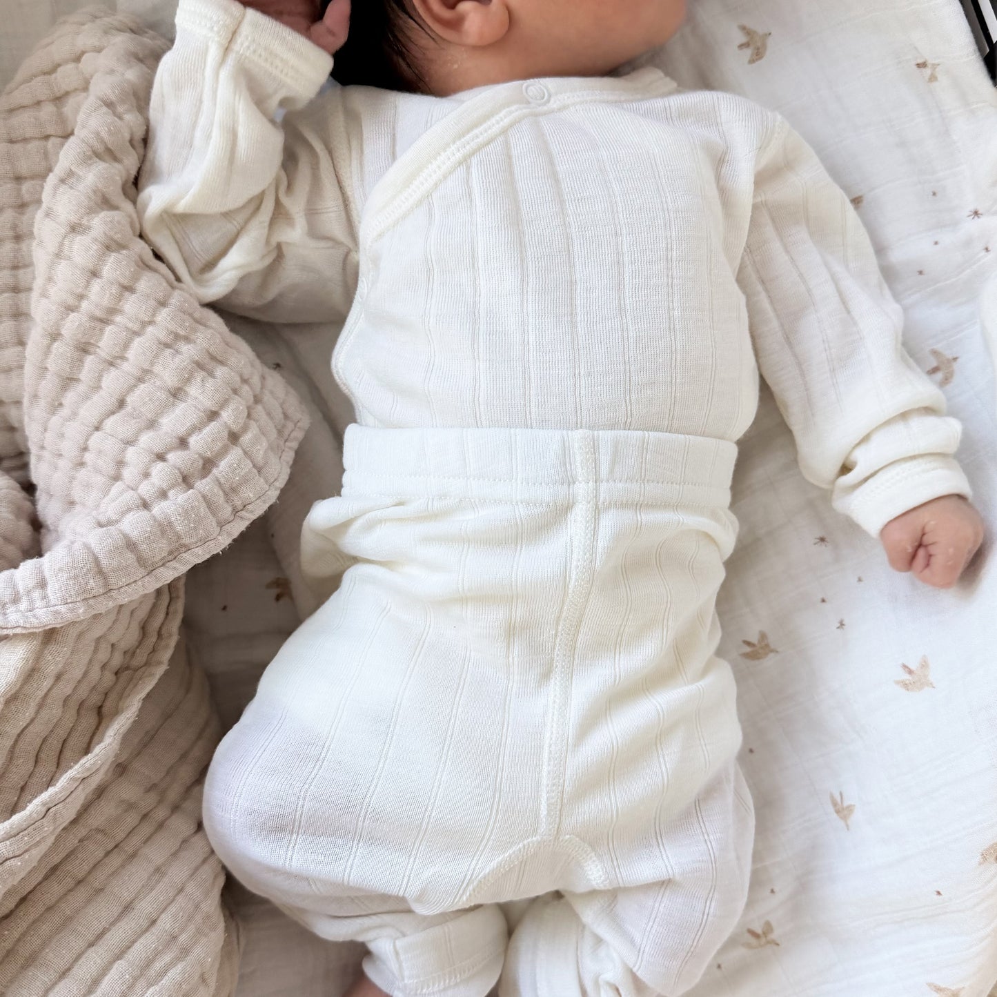 Merinowolle Seide Langarm Wickel-Bodysuit | Off-White