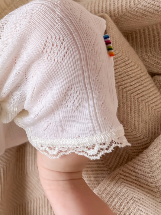 Merinowolle Seide Leggings Ajour | Off-White