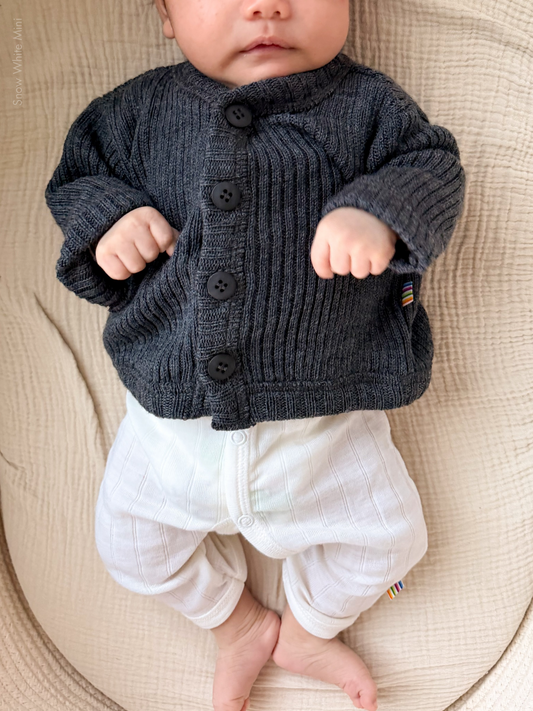 Merinowolle Ripp Cardigan | Dunkelgrau