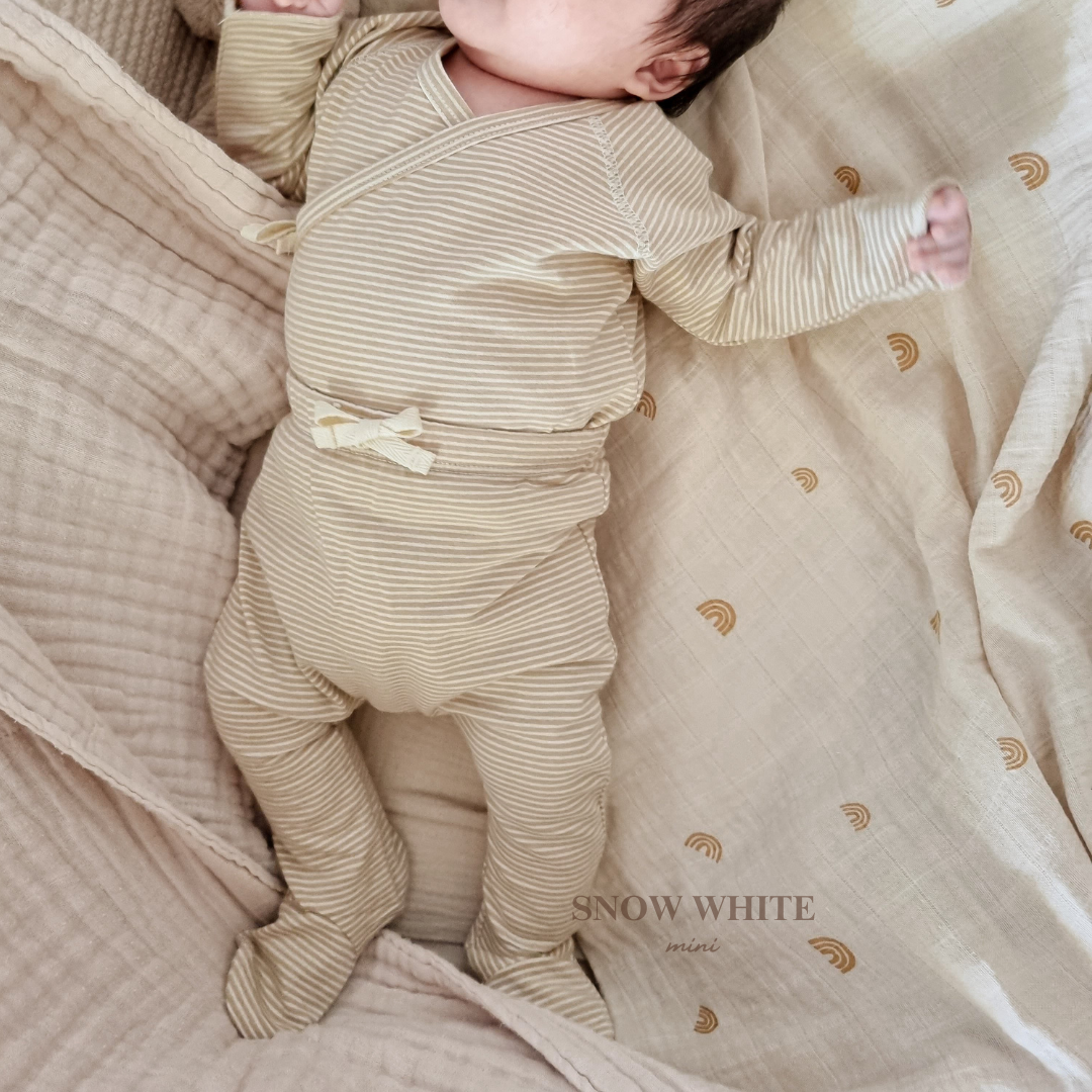 Organic Wrap Top + Pants Set | Latte Stripes