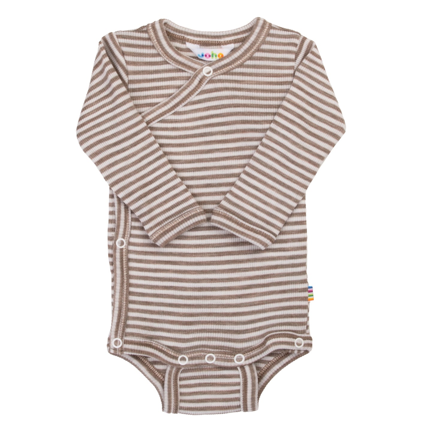 Merinowolle Seide Wickel-Bodysuit | Dunkelbeige gestreift