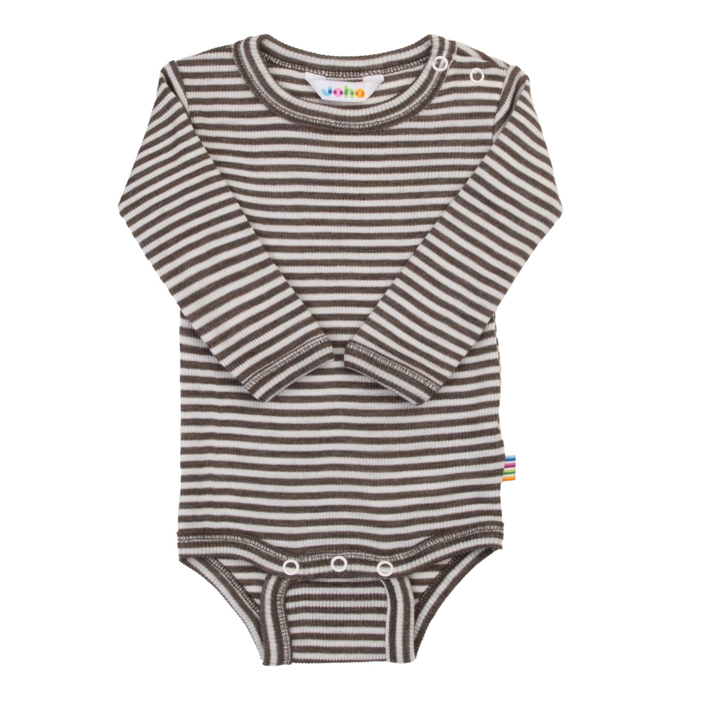 Merinowolle Seide Langarm Bodysuit | Braun gestreift