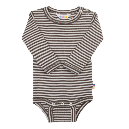 Merinowolle Seide Langarm Bodysuit | Braun gestreift