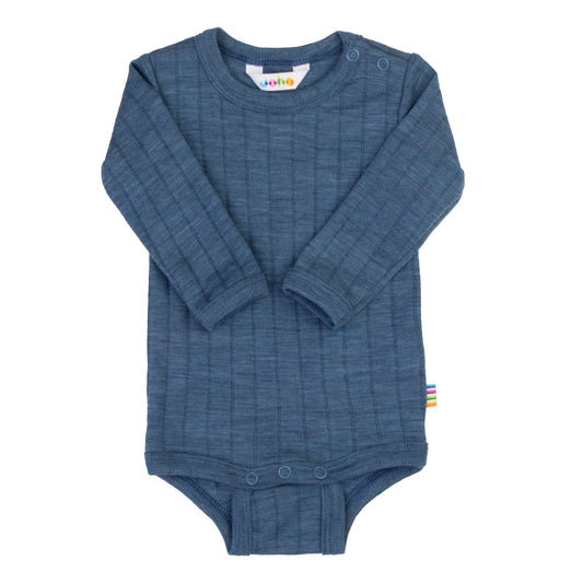 Merinowolle Seide Langarm-Bodysuit | Blau meliert