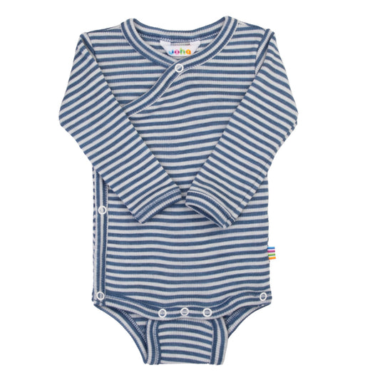 Merinowolle Seide Wickel-Bodysuit | Blau gestreift