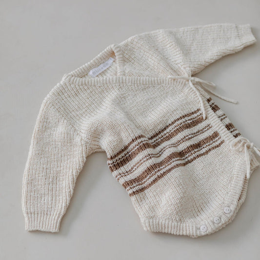 Knit Kimono Romper | Textured Stripe